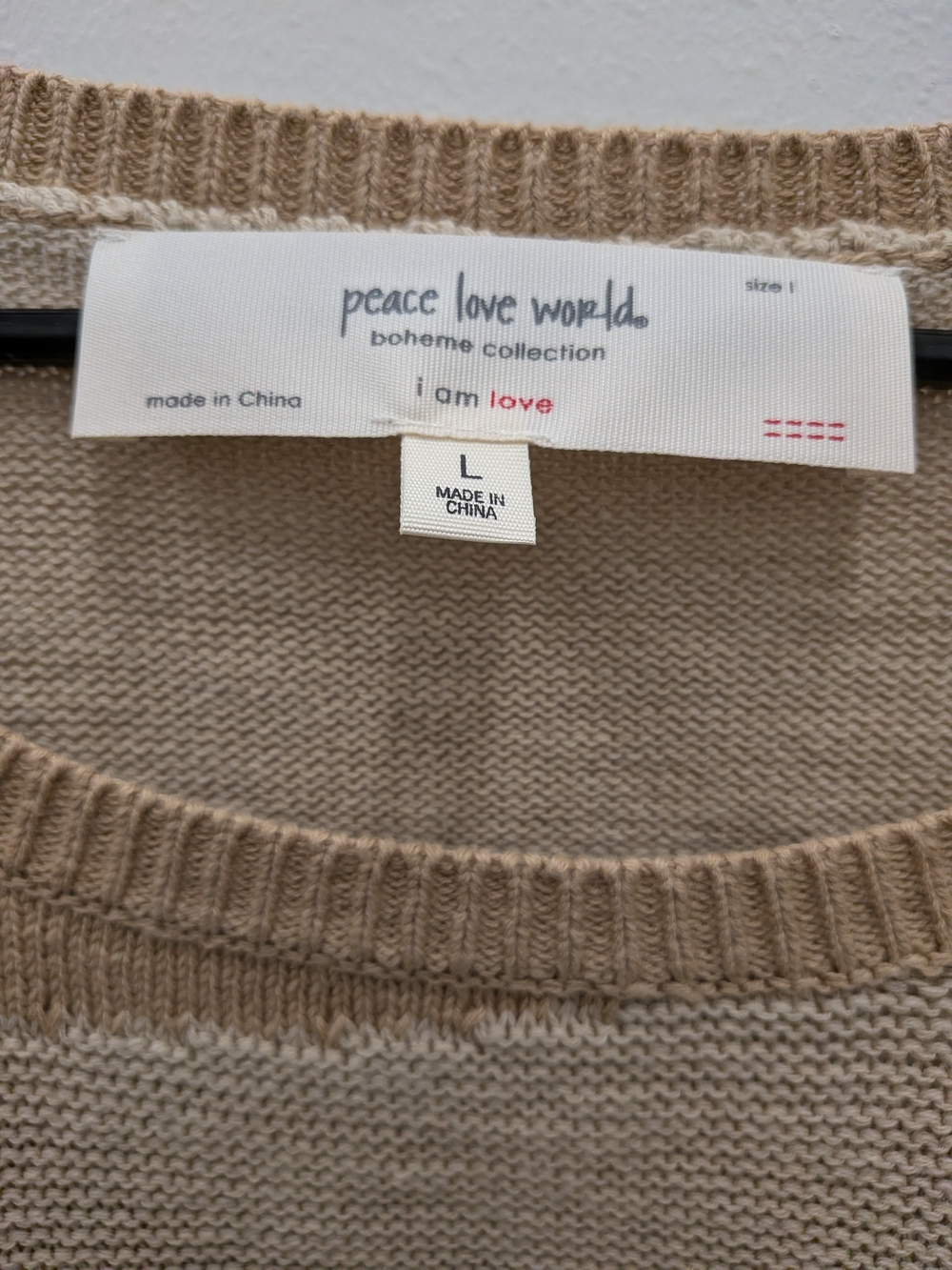 Peace Love World Boho Sweater Women Large Beige Cream Colorblock Knit Pullover C - Picture 9 of 12